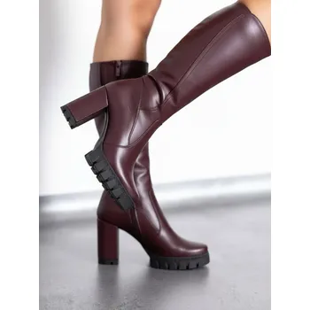 Dámské kozačky Bordové čižmy na opätku z pravej kože LOTTA - bordo