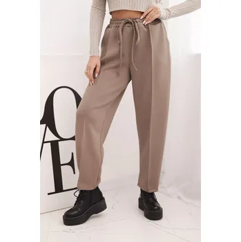 Dámské kalhoty Kesi Włoski Elegantní dámské kalhoty s vysokým pasem a vázáním v pase fango Kesi Włoski hnědá 3479470