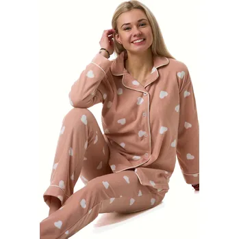 Dámské pyžamo Pyžamo dámské teplé hřejivé starorůžové srdíčka 1Z1743 růžová xxl