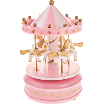 Vánoční dekorace Hrací kolotoč s koníky, 18 cm, růžová