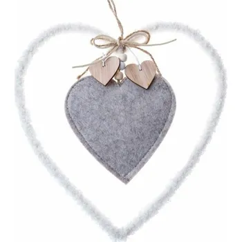 Textiní závěsné srdce 22,5 cm, fleece, šedá