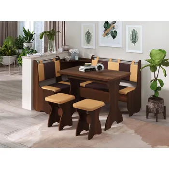 Jídelní set Slevadoma Rohová lavice SHERIF SET ořech tmavý / koženka hnědá + káva