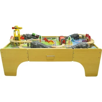 Vláček a vláčkodráha 4iQ Dřevěný vláček - Vláčkodráha KRYŠTOF DINO PARK 70 ks + hrací stůl