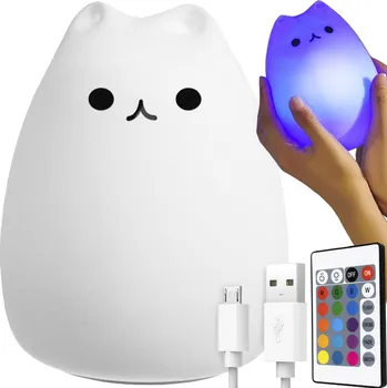 Lampička Noční lampa LED pro děti kočka RGB + dálkové ovládání
