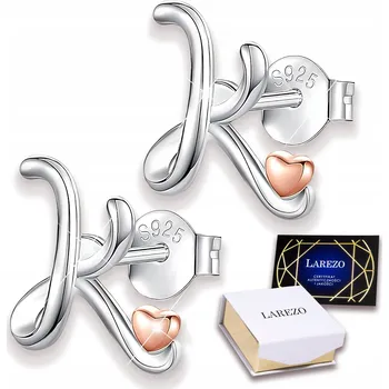 Náušnice Stříbrné Náušnice Písmena Písmenka K se Srdíčkem Puzetky s Písmenky STŘÍBRO 925