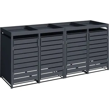 Popelnice Kovový kryt na 4 popelnice 120 až 240 L antracitový s květináči 264x124x80 cm