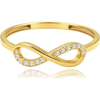 Prsten Dámský prsten ze žlutého zlata nekonečno s čirými zirkony JMG0266WGR + DÁREK ZDARMA