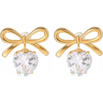 Náušnice Náušnice mašle zirkony srdce srdíčko zlaté ocelové s krystalem