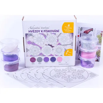 Vánoční dekorace sada Vánoční HVĚZDY – FIALOVÉ / 10x10 cm (Tvoření barevným pískem)
