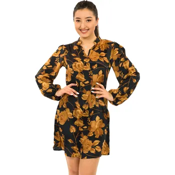 Dámské šaty Himalife Košilové šaty Laila - černá se zlatou Velikost: XXL - Móda pro plnoštíhlé, Oblečení nadměrné velikosti