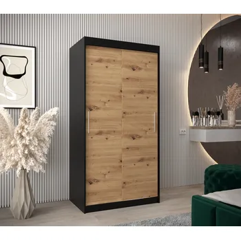 Šatní skříň Šatní skříň Abi T0 s posuvnými dveřmi Barva korpusu: Černá, Rozměry: 100 cm, Dveře: Dub artisan