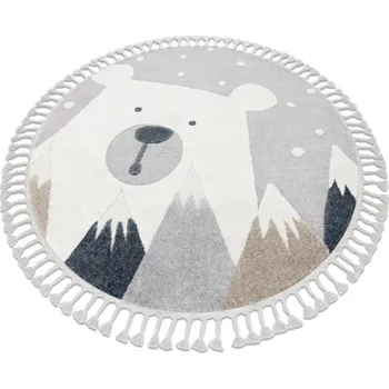 Koberec Koberec kulatý YOYO EY81 šedo / bílé - Medvěd, hory pro děti, strukturální, senzoricky Třásně