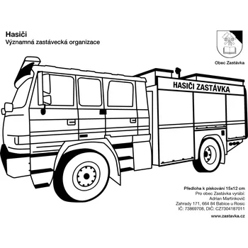 Samolepící dekorace HASIČSKÉ AUTO pro Obec Zastávka / 12x15 cm (Samolepicí šablona na pískování)