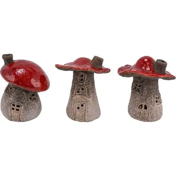 Gehlmann Dekorace DOMEČEK HOUBA, keramika, přírodní/červená, 6x6x7,5cm, balení obsahuje 3 kusy! (DOPRODEJ)|Ego Dekor