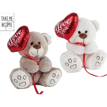 plyšák Take Me Home medvěd plyšový 20 cm sedící s plyšovým balónkem ve tvaru srdce - mix barev (bílá, světle hnědá)