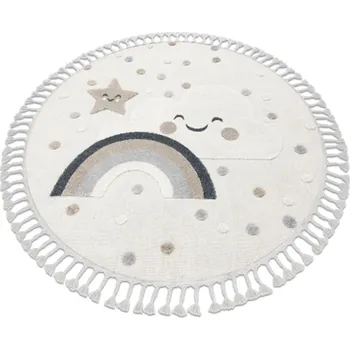 Koberec Koberec kulatý YOYO EY78 bílé / béžový - Oblak, Duha, tečky pro děti, strukturální, senzoricky Třásn