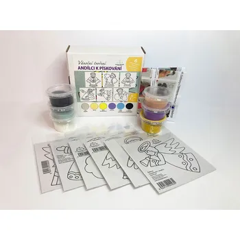 Výtvarná sada sada ANDÍLCI / 10x10 cm (Tvoření barevným pískem)