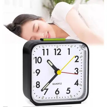 Budík BUDÍK HODINY TICHÝ BEZHLUČNÝ ANALOGOVÝ ČERNÝ