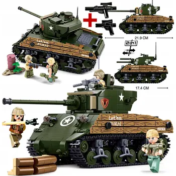 ostatní stavebnice Stavebnice TANK SHERMAN M4A3E2 JUMBO + M3/M5 Stuart 3 Figurky 715 dílků + LEGO ZBRAŇ