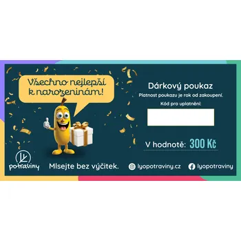 Dárkový potravinový koš Lyopotraviny s.r.o. Dárkový poukaz - K NAROZENINÁM - 300 Kč