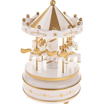 Vánoční dekorace Hrací kolotoč s koníky, 18 cm, zlatá
