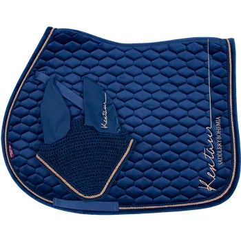 Vybavení pro koně Kentaur podsedlová dečka ROSE GOLD samet + čabraka - modrá