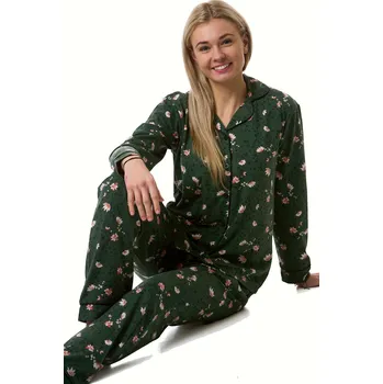 Dámské pyžamo Pyžamo dámské měkké hřejivé zelené korálové květy 1B2373 zelená xxl