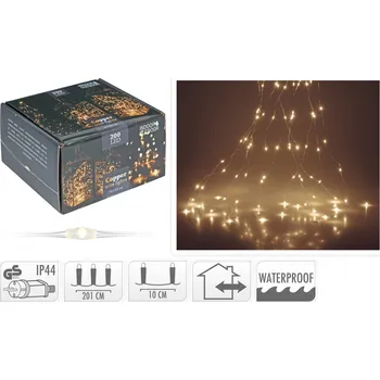 Vánoční dekorace Vánoční světelný řetěz 2m, 200LED, teplé bílé světlo