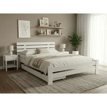 Postel PARIS zvýšená 180 x 200 cm, bílá Rošt: S laťkovým roštem, Matrace: Bez matrace