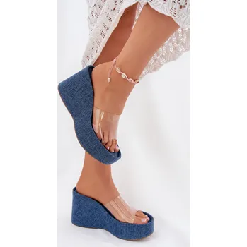 Dámské žabky Dámské Pantofle Na Klínu S Průhledným Páskem Džínové Zolretia 38