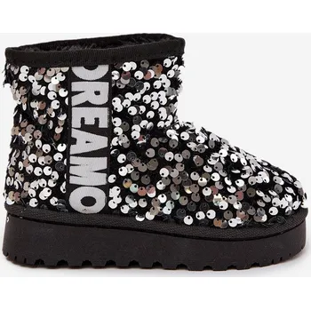 Dívčí sněhule Dětské sněhule boty zateplené s flitry Černo-stříbrné ERebbica 33