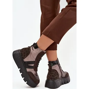 Dámská zimní obuv Dámské zateplené kotníkové boty na platformě Vinceza 58562 hnědé 36