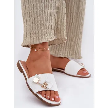 Dámské žabky Dámské Pantofle Na Plochém Podpatku S Mašlí Bílé Sallariela 36