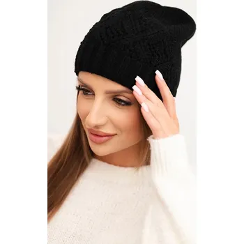 Čepice Dámská zimní čepice z vlny a s geometrickým vzorem K479 černá UNI