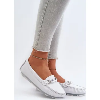 Dámské mokasíny Bílé Dámské Kožené Mokasíny S Ozdobou S.Barski LR339 37