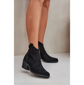 Dámská zimní obuv Děrované Kovbojské Botky Na Zip Eko Semišové S.Barski HY51-061 Černé 36