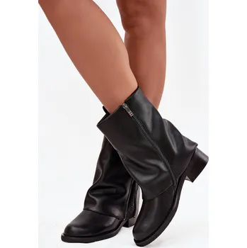 Dámská zimní obuv Kožené dámské kotníkové boty s obráceným límcem na klíně Maciejka K7213-01 Černé 39