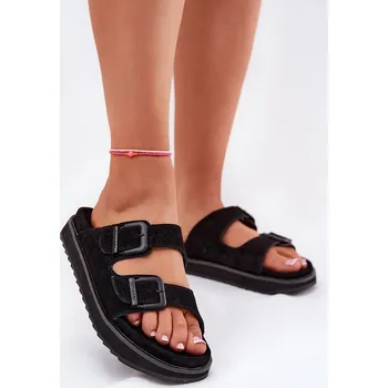 Dámské žabky Dámské Zamszové Klapky S Klamrami D.Franklin Černé DFSH405001 38