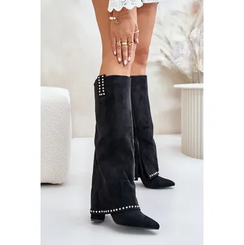 Dámské kozačky Dámské Kozačky S Otočeným Zvrškem Na Podpatku Černé Kaithena 37