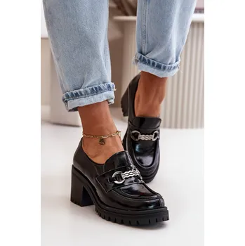 Dámské polobotky Zazoo 20175 Lakované Polobotky Dámské Na Podpatku Přírodní Kůže Černé 39