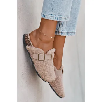 Dámské žabky Dámské pantofle s kožíškem typu beránek Béžové Lorivine 36