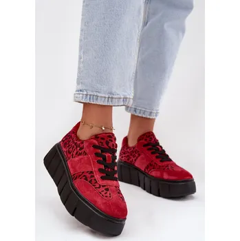 Dámské tenisky Semišové zateplené dámské tenisky na masivní platformě Vinceza 66841 Leopardo Červené 38