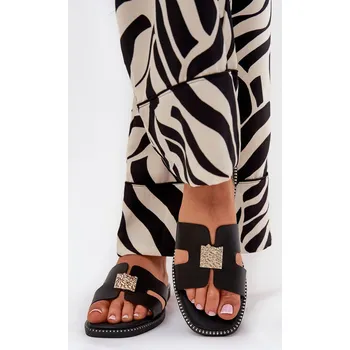 Dámské žabky Ploché Pantofle S Výřezy A Dekorací Černé Bohalis 37