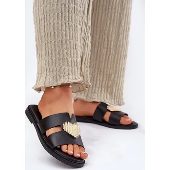 Dámské žabky Dámské Pantofle Na Plochém Podpatku Se Zlatou Dekorací Černé Karinma 38