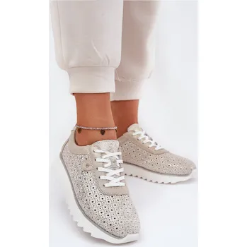 Dámské tenisky Semišové perforované tenisky na platformě zlaté LR51-927 40