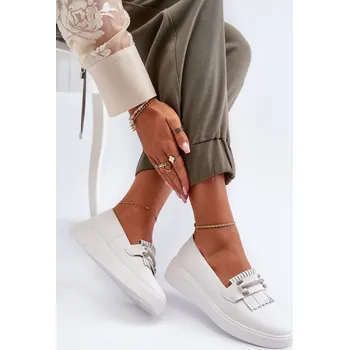 Dámské kozačky Lehké dámské kozačky z kůže na platformě bílé S.Barski LR590 40