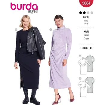 Střih Burda červený 5684 - úzké rolákové šaty, midi šaty s řasením