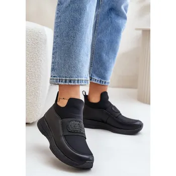 Dámské tenisky Sportovní Boty Na Platformě Kožené Černé Artiker 55C0035 41