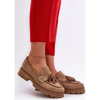 Dámské mokasíny Zazoo 3469 Dámské semišové mokasíny s řasami béžové 36