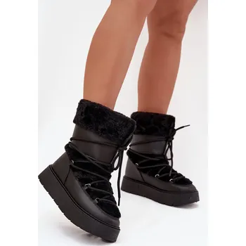 Dívčí sněhule Dámské Sněhule S Kožešinou A Šněrováním Na Platformě Černé Marinna 37